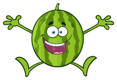 Mutlu yeşil karpuz meyve çizgi film maskot karakter illüstrasyon izole beyaz