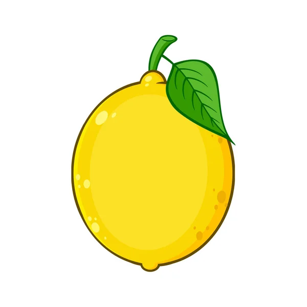 Yellow Lemon Fresh Fruit Green Leaf Cartoon Drawing — стоковый вектор