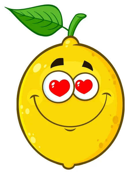 Loving Yellow Lemon Cartoon Face Character Expression Hearts Eye Dalam - Stok Vektor