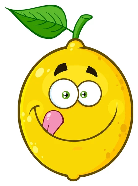 Licking His Lips Yellow Lemon Cartoon Face Character Expression — Stock Vector