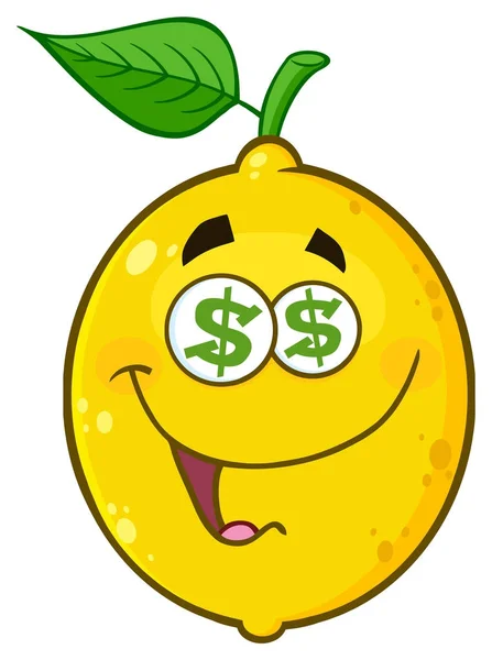 Dollar Eyes Yellow Lemon Cartoon Face Character Expression — Stock Vector