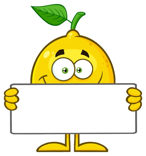 Yellow Lemon Fresh Fruit Green Leaf Cartoon Mascot Character Holding - Stok Vektor