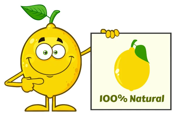 Yellow Lemon Fresh Fruit Green Leaf Cartoon Mascot Character Holding - Stok Vektor