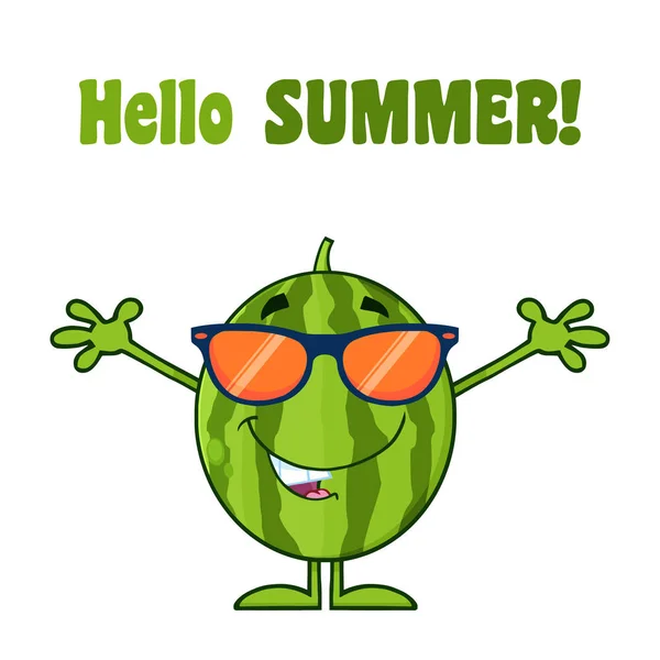 Happy Green Watermelon Fruit Cartoon Mascot Character Illustration Isolated White — Stock Vector