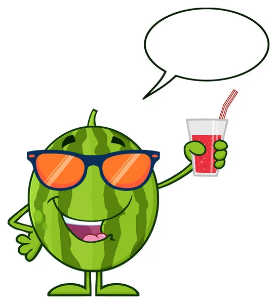 Personaje Feliz Mascota Historieta Fruta Sandía Verde Sosteniendo Vaso Ilustración — Vector de stock