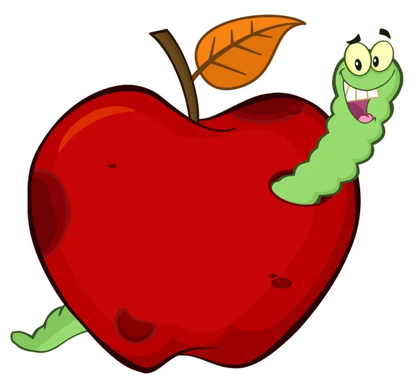 Szczęśliwy robak w jabłko czerwone — Wektor stockowy