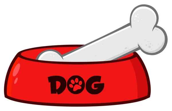 Tazón de perro rojo con hueso — Vector de stock