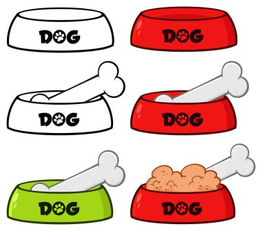 Kemik Çizen Köpek Kasesi Basit Tasarım Vektörü İllüstrasyonu
