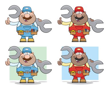 Mekanik çizgi film karakteri seti. Vektör Koleksiyonu Beyaz Arkaplanda İzole Edildi