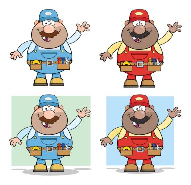 Mekanik çizgi film karakteri seti. Vektör Koleksiyonu Beyaz Arkaplanda İzole Edildi