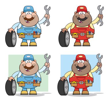 Mekanik çizgi film karakteri seti. Vektör Koleksiyonu Beyaz Arkaplanda İzole Edildi