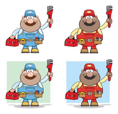 Mekanik çizgi film karakteri seti. Raster Koleksiyonu Beyaz Arkaplanda İzole Edildi