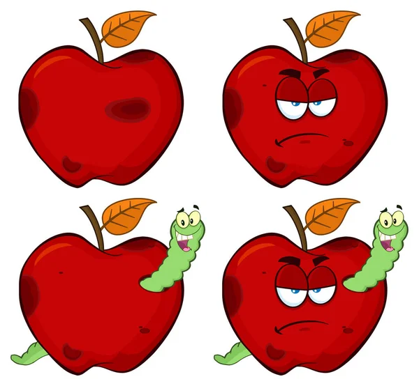 Fruta Maçã Vermelha Podre Com Desenho Desenhos Animados Folha Design — Vetor de Stock