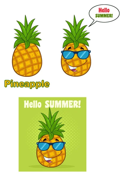 Ananasfrucht Mit Grünen Blättern Cartoon Zeichnung Einfaches Design — Stockvektor