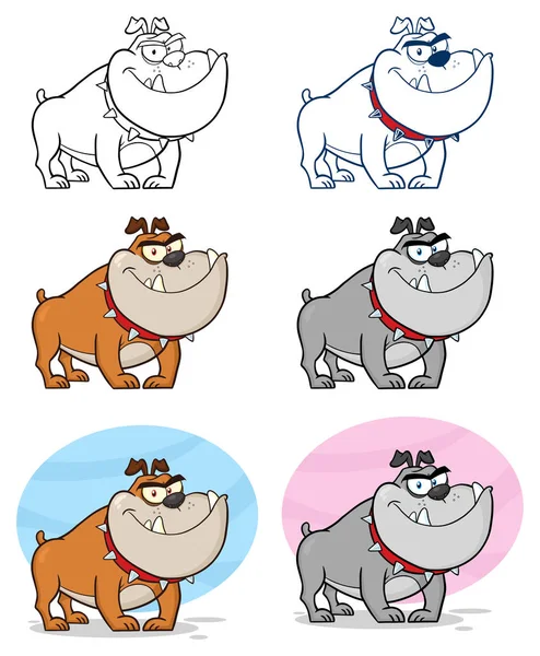 Bulldog Dog Cartoon Mascote Personagem Coleção Vetores Isolada Fundo Branco — Vetor de Stock