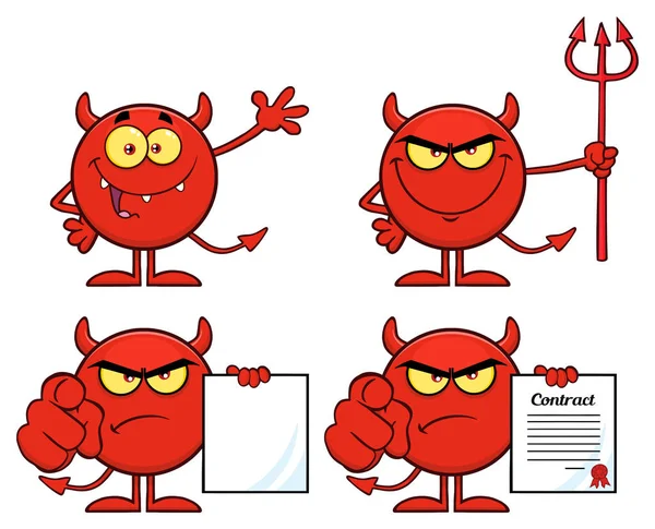 Red Devil Cartoon Emoji Χαρακτήρας Συλλογή Raster Απομονωμένη Λευκό Φόντο — Διανυσματικό Αρχείο