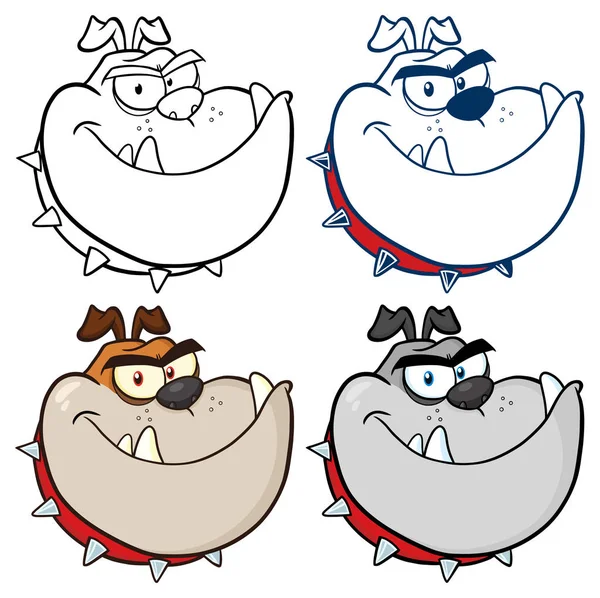 Bulldog Dog Head Cartoon Mascot Character Vector Collection Isolated White — Stock Vector