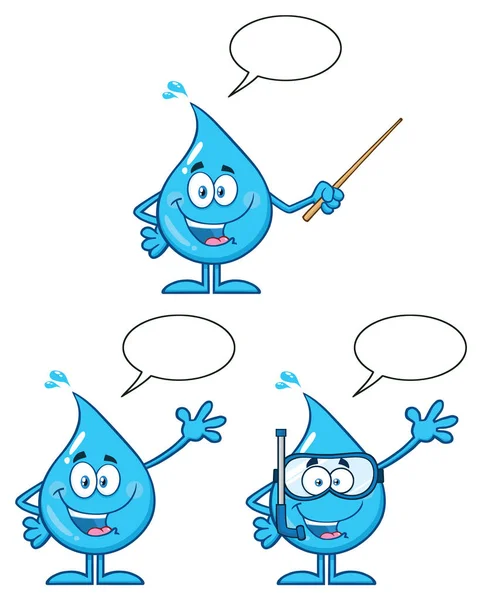 Juego Caracteres Mascota Dibujos Animados Gota Agua Azul — Vector de stock