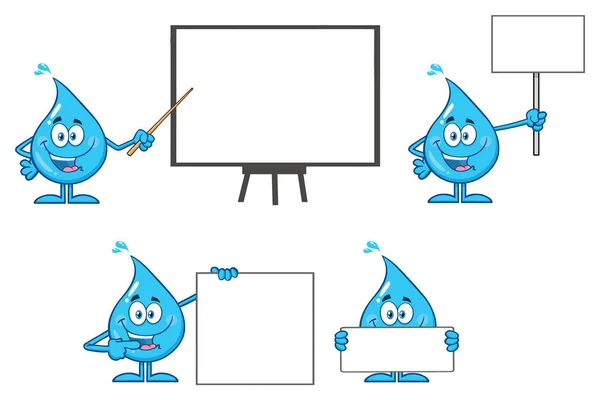 Blauwe Water Drop Cartoon Mascotte Karakter Set — Stockvector