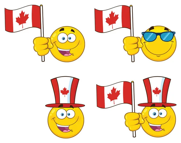 Patriotická Žlutá Karikatura Emoji Face Character Set Rastrová Ilustrace Izolovaná — Stockový vektor