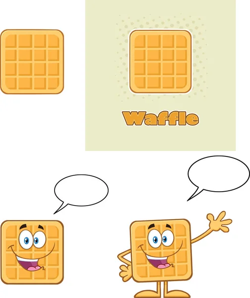 Square Waffle Cartoon Mascot Character Set Vector Collection Isolated White — Stock Vector