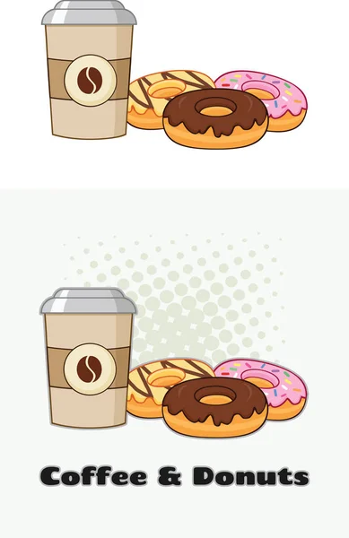 Cartoon Koffiekop Met Koekjes Brood — Stockvector