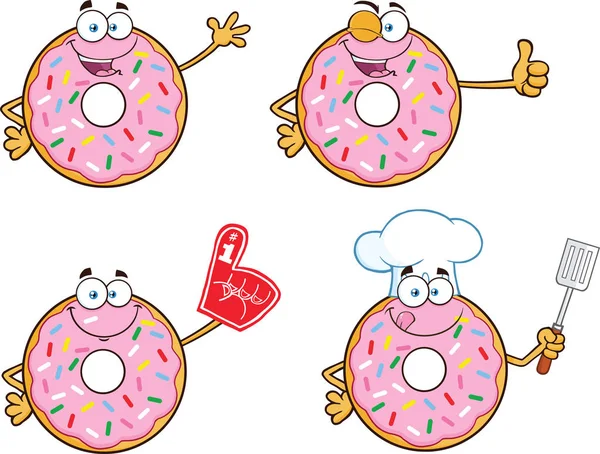 Donuts Set Cartoon Mascot Character — Stock Vector