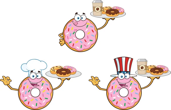 Donuts Set Personaje Mascota Dibujos Animados — Archivo Imágenes Vectoriales