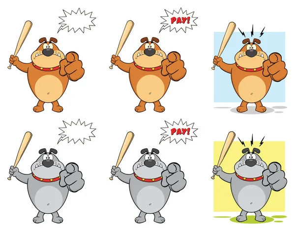 Bulldog Dog Cartoon Mascote Conjunto Personagens — Vetor de Stock