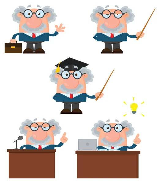 Professor Scientist Cartoon Character Vector Illustration — Stock vektor