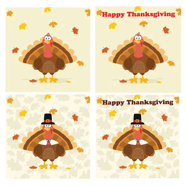 Clipart Illustration Happy Turkey Bird Cartoon Character Set — ストックベクタ