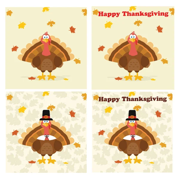 Clipart Illustration Happy Turkey Bird Cartoon Character Set — Stock Vector