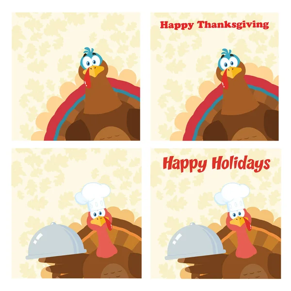 Clipart Illustration Happy Turkey Bird Cartoon Character Set — ストックベクタ