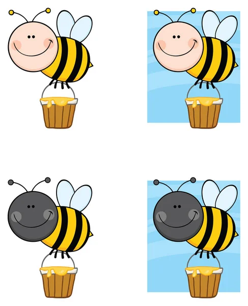 Clipart Illustratie Lachen Leuke Bumble Bee Tekenfilm Karakter Vector Illustratie — Stockvector