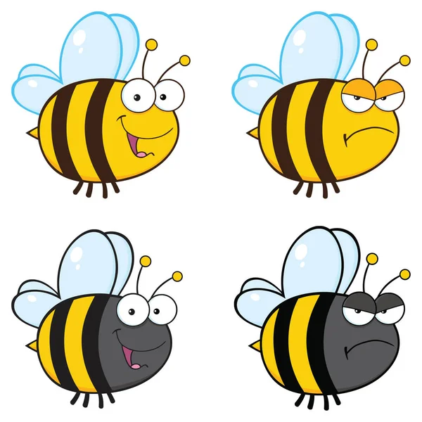 Clipart Ilustração Sorrindo Cute Bumble Bee Desenhos Animados Personagem Vetor —  Vetores de Stock