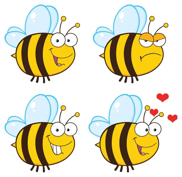 Clipart Illustration Leende Söt Bumble Bee Cartoon Karaktär Vektor Illustration — Stock vektor