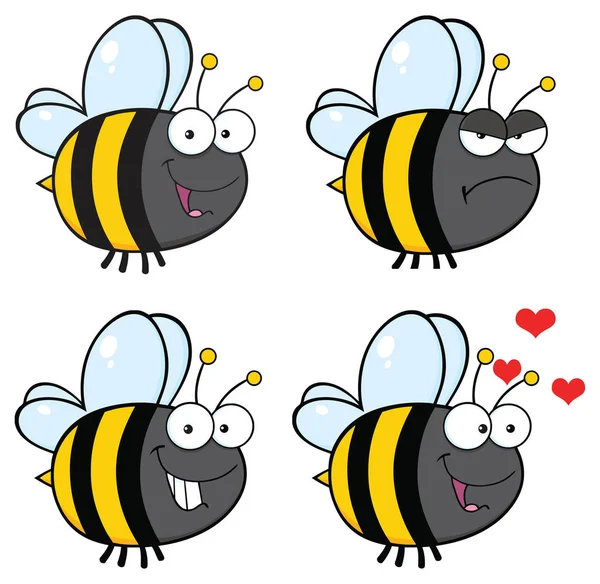 Clipart Illustration Leende Söt Bumble Bee Cartoon Karaktär Vektor Illustration — Stock vektor