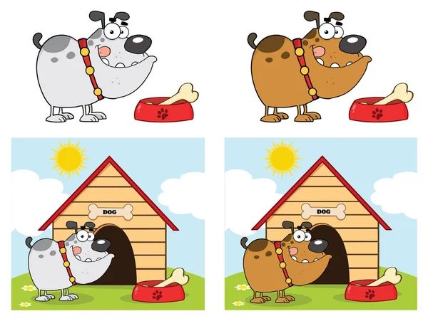 Bulldog Cartoon Mascotte Karakter Set — Stockvector