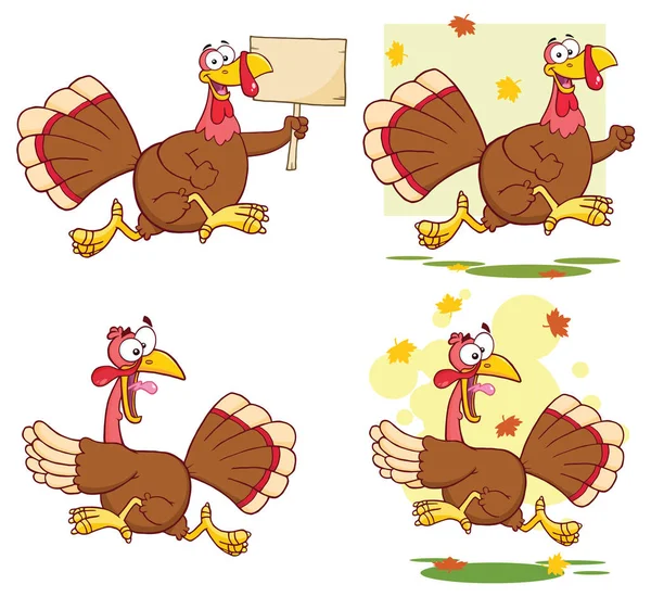 Clipart Illustration Happy Turkey Bird Cartoon Character Set — Stockový vektor