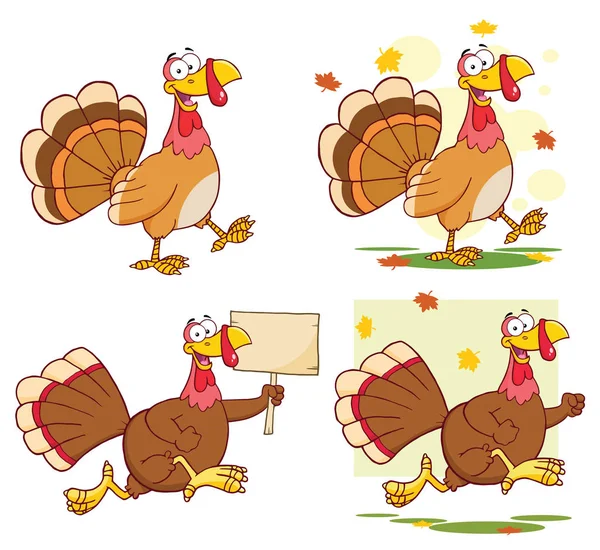 Клипарт Иллюстрация Happy Turkey Bird Cartoon Character Set — стоковый вектор