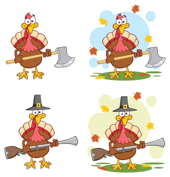 Clipart Illustration Happy Turkey Bird Cartoon Character Set — Stockový vektor