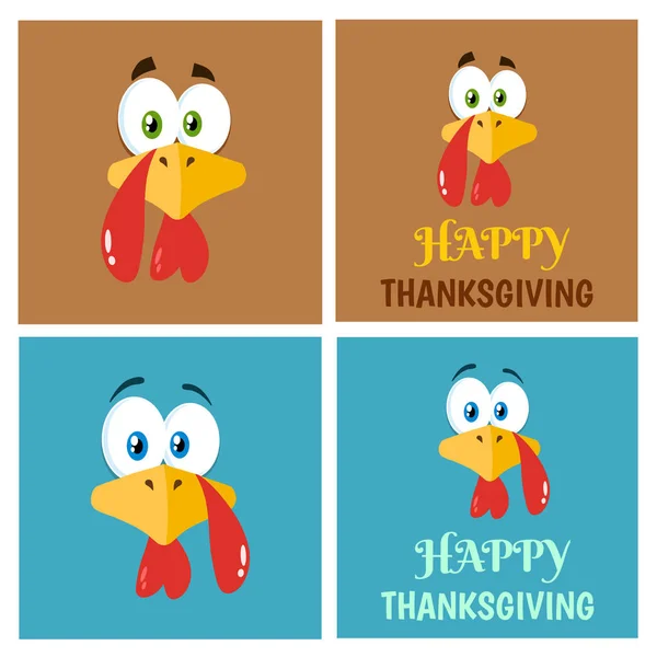 Клипарт Иллюстрация Happy Turkey Bird Cartoon Character Set — стоковый вектор