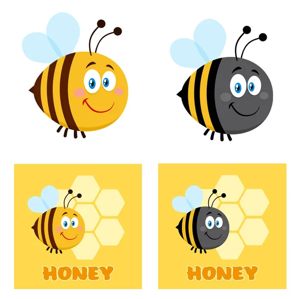 Clipart Ilustração Sorrindo Cute Bumble Bee Desenhos Animados Personagem Vetor — Vetor de Stock