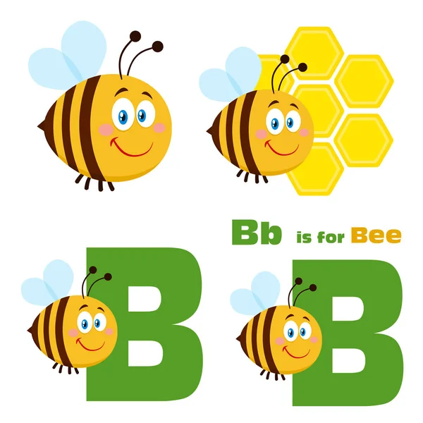 Clipart Illustration Smiling Cute Bumble Bee Cartoon Character Vector Illustration — Stock Vector