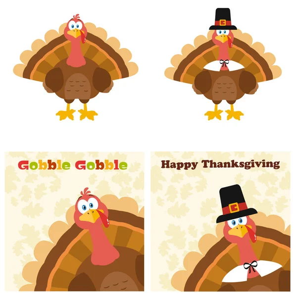 Clipart Illustration Happy Turkey Bird Cartoon Character Set — ストックベクタ