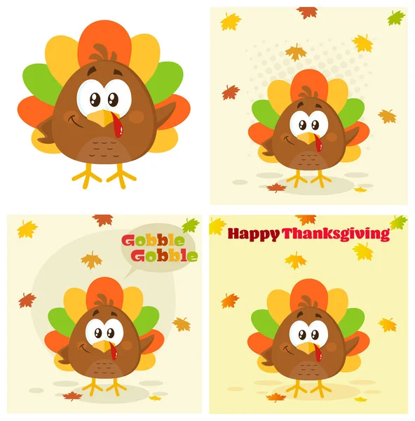 Clipart Ilustración Happy Turkey Bird Juego Personajes Dibujos Animados — Vector de stock