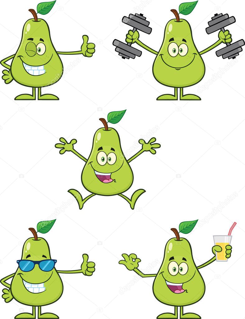 Pear Fruit With Leaf Cartoon Mascot Character