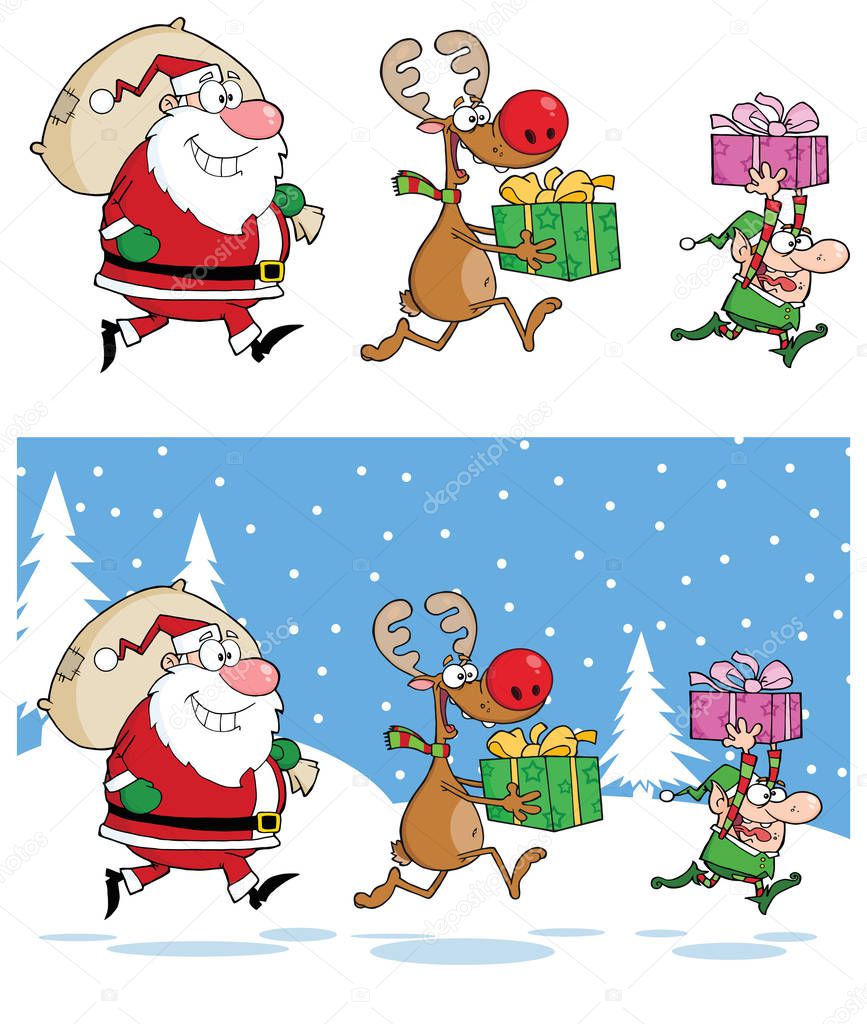 Santa Claus Cartoon Mascot Character Set