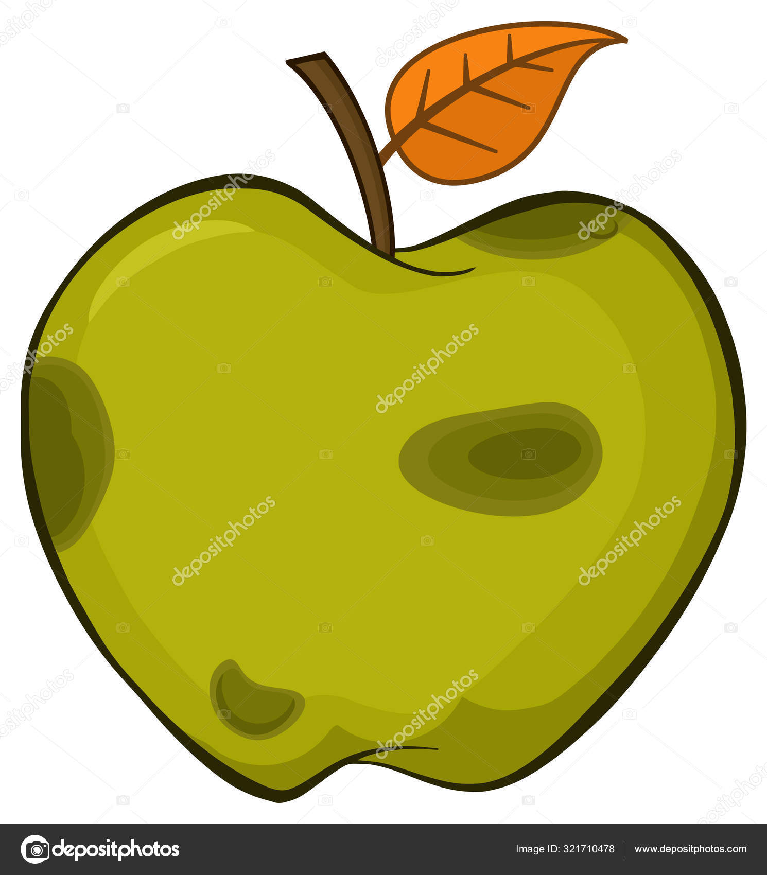 Fruta Manzana Verde Podrida Con Dibujo Dibujos Animados Hoja Diseño Vector  de stock #321710478 de ©HitToon, image size:1490x1700
