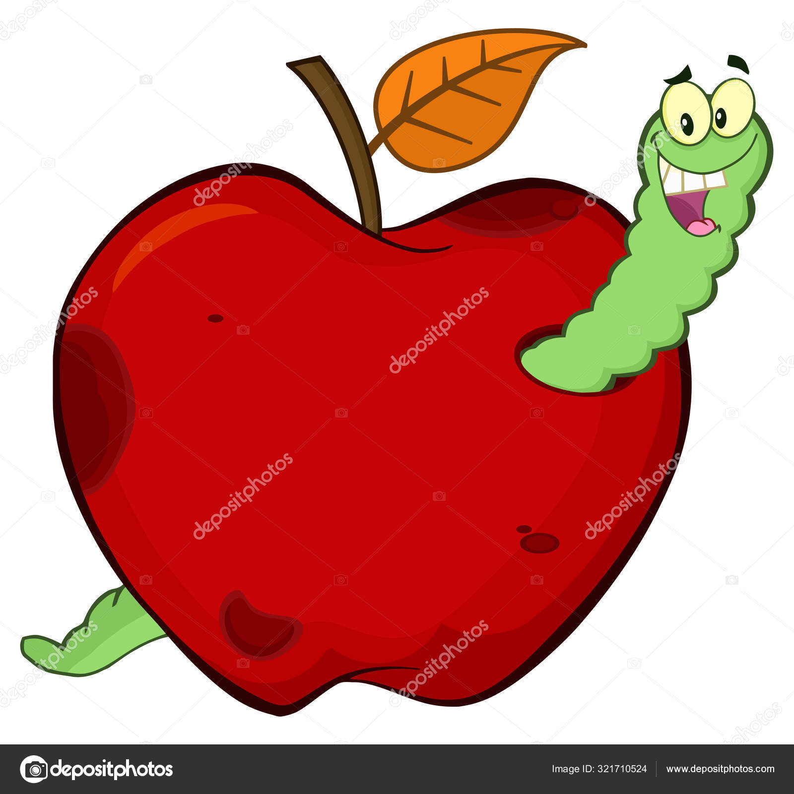 Buah Apel Merah Busuk Dengan Daun Kartun Menggambar Stok Vektor HitToon 321710524